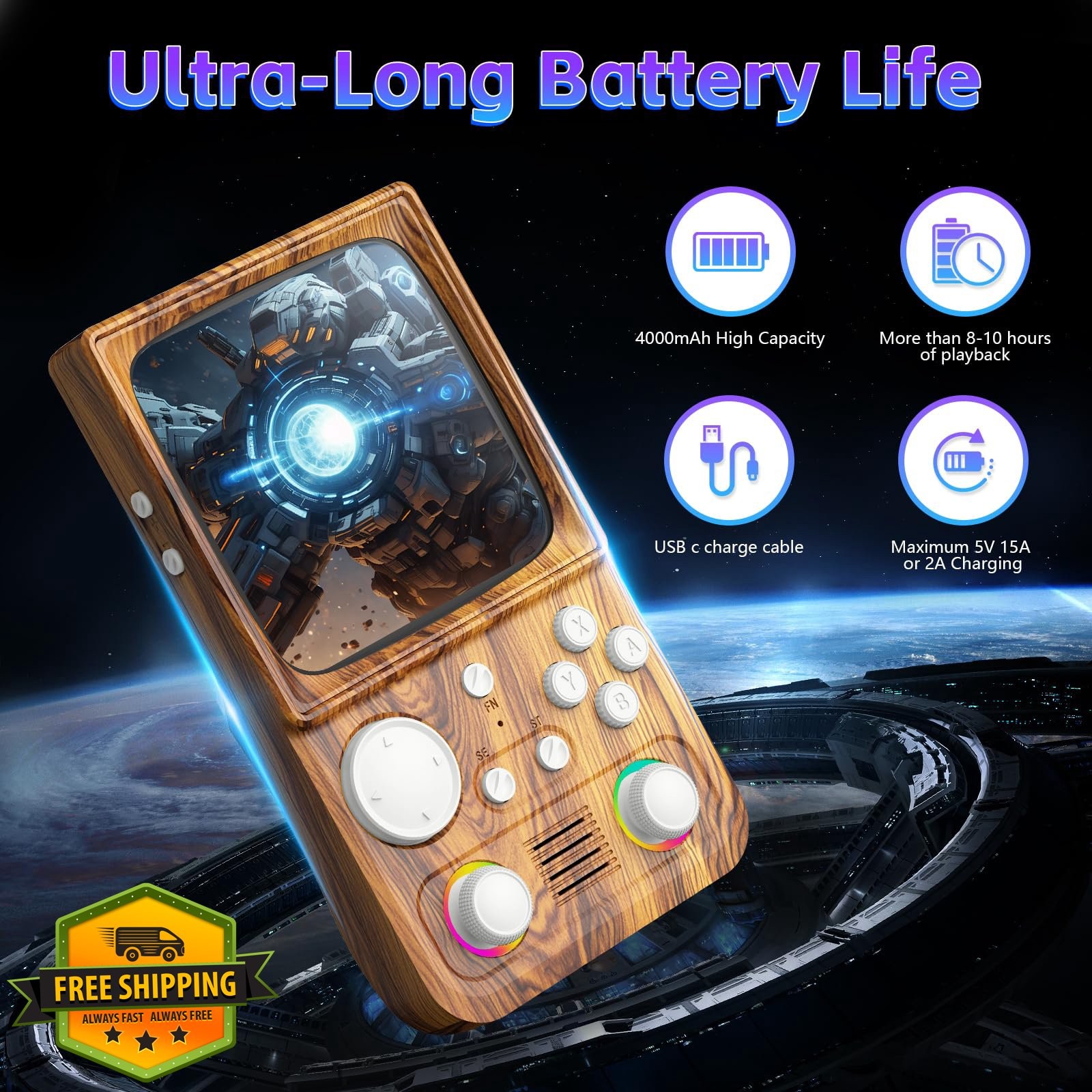 WDYQJE R36TMAX Retro Game Console Wood Grain Brown