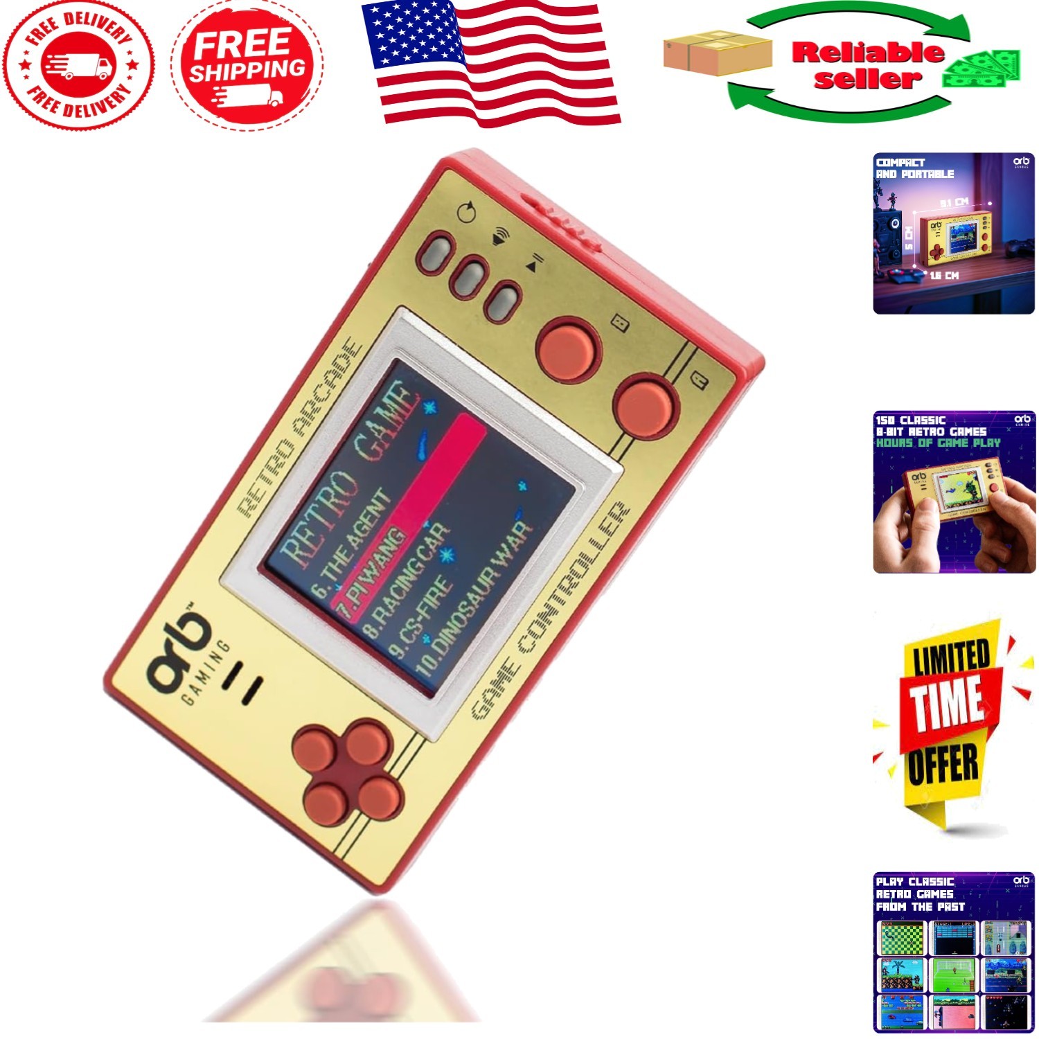 Portable 8-Bit Gaming Console – 150 Built-In Retro Games, Immersive Sound