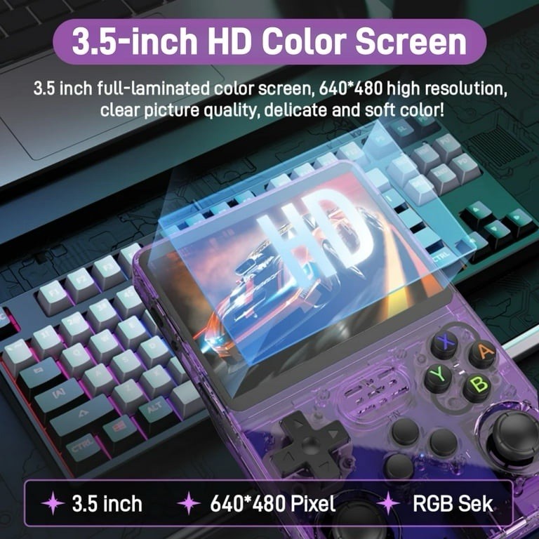 ZYTKWT R36S Handheld Game Console 3.5 IPS Screen 20000+ Games 128GB Purple