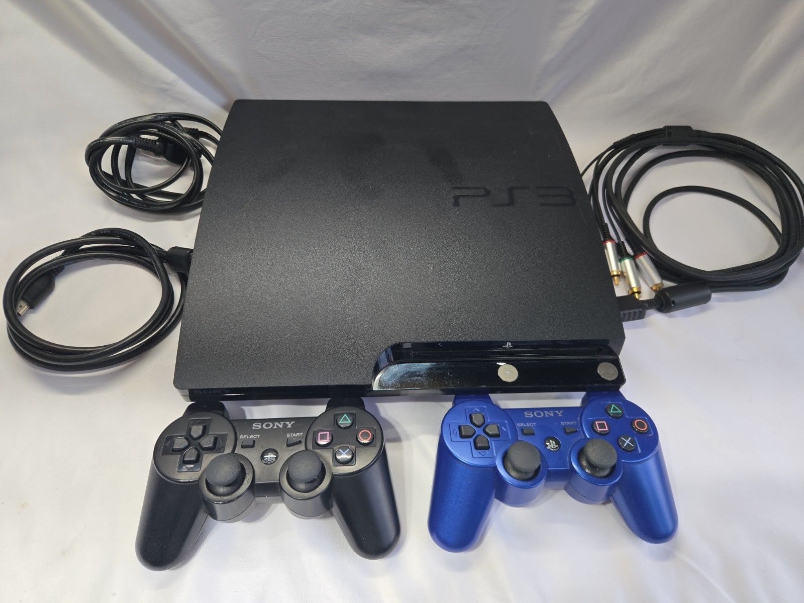 Sony PlayStation 3 PS3 Slim 320GB 2501b Console Bundle w/ 2 Controllers Works
