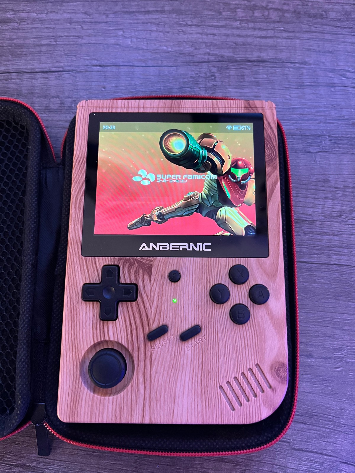 Anbernic RG 351V Woodgrain Black Button Video Game Emulator Handheld w/ Case