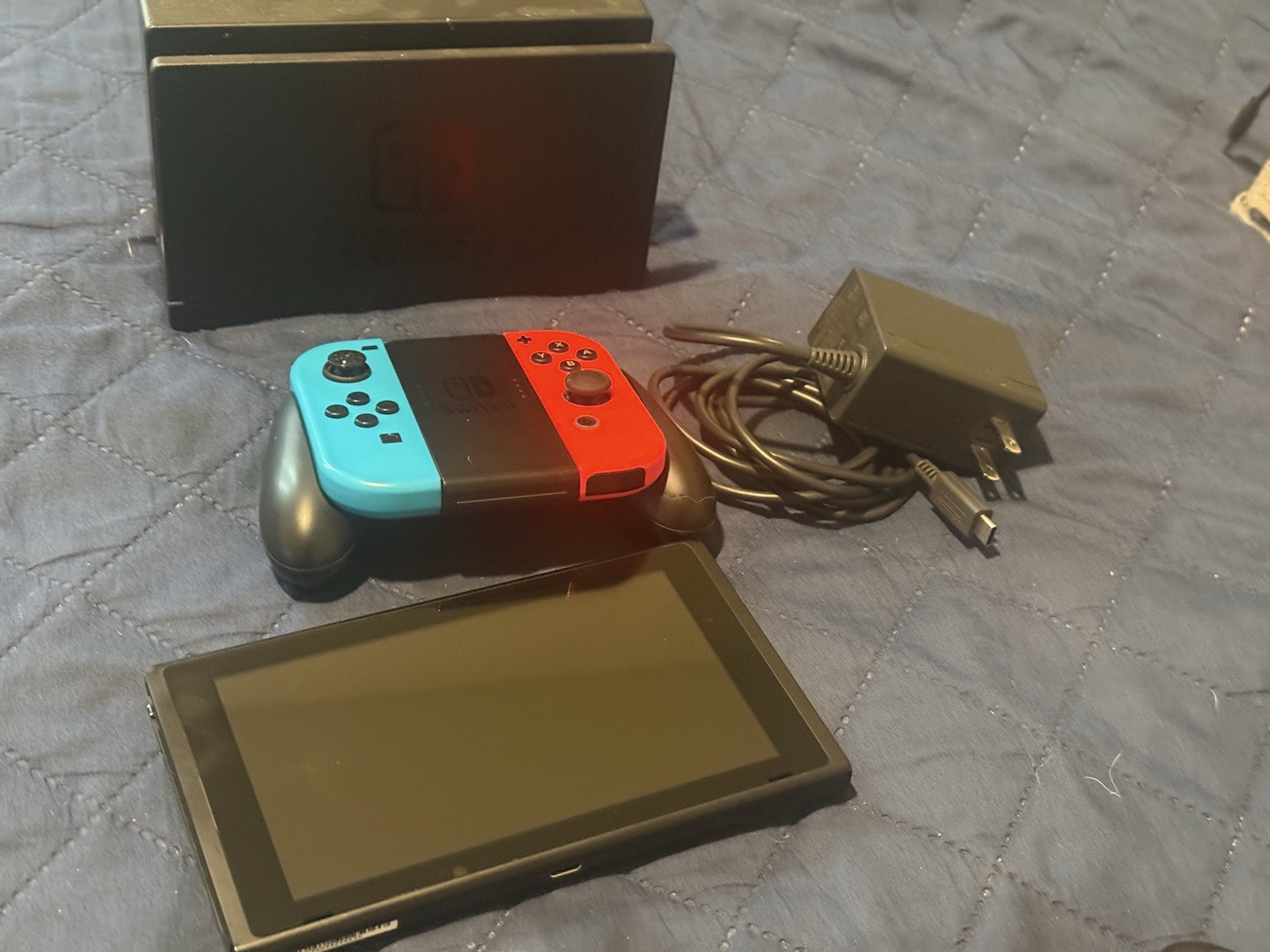 Nintendo Switch HAC-001 Console Black with Neon Blue/Red Joy-Con Wi-Fi Internet