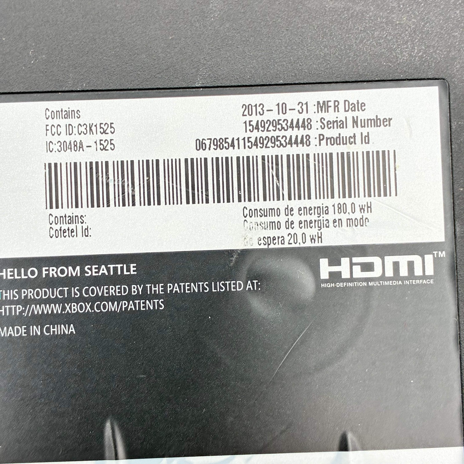 Microsoft Xbox One 1540 2013 Black 500GB 154929534448