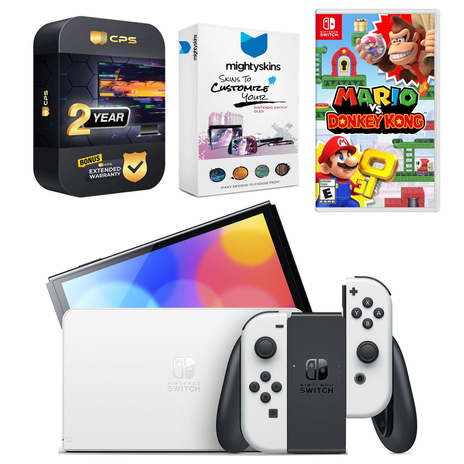 Nintendo Switch White OLED Console + Mario vs. Donkey Kong Bundle