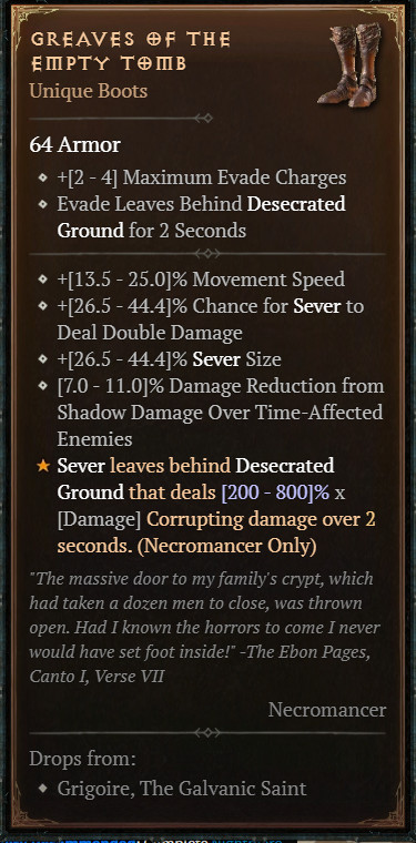 DIABLO 4🔥NEW SEASON🔥‍‍‍‍‍‍Unique Items ‍‍Greaves of the Empty Tomb
