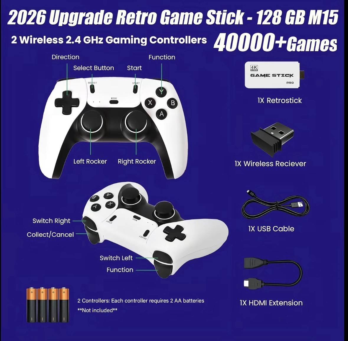 2026 Game Stick Pro 4K 128GB Microconsole Wireless Controllers