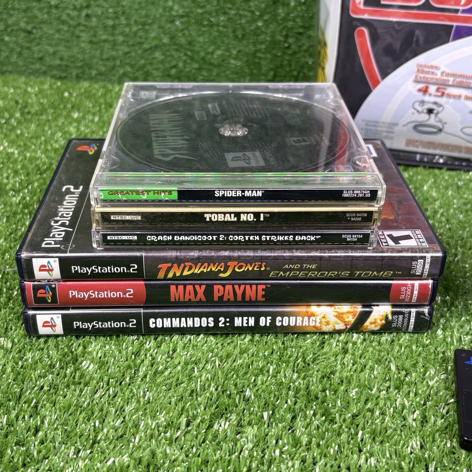 Sony Playstation 2 PS2 Game System Bundle W/ 2 Controllers, 6 Games & Beat Pad