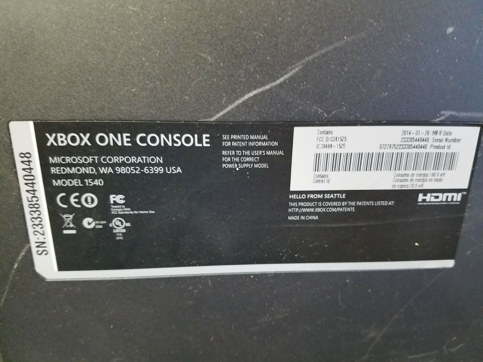 2014 Microsoft Xbox One 1540 500GB Black Home Console w/ Kinect & Wires
