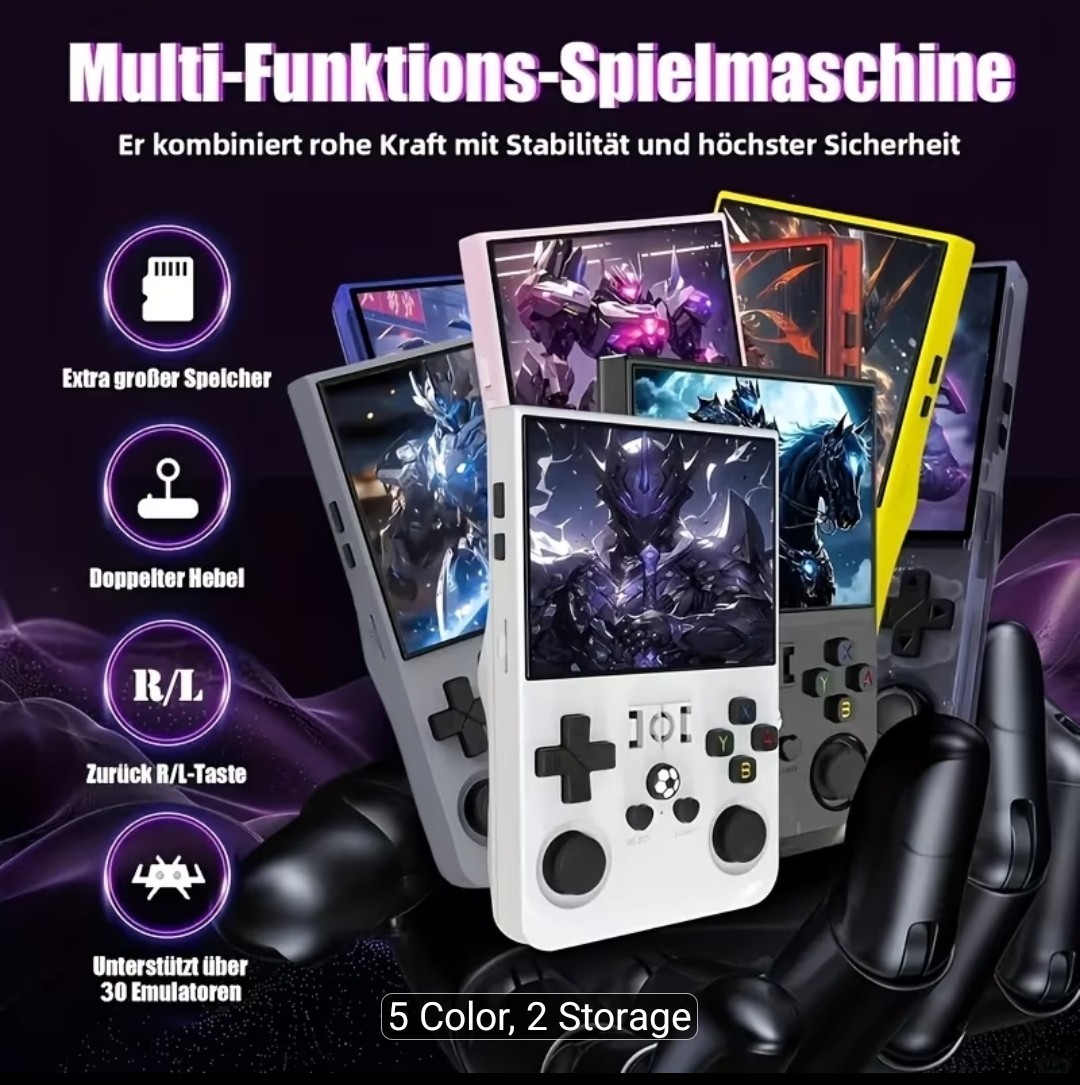R36 MAX 4″ Handheld Game Console 4000mAh Battery 40 Simulators 64G/128G