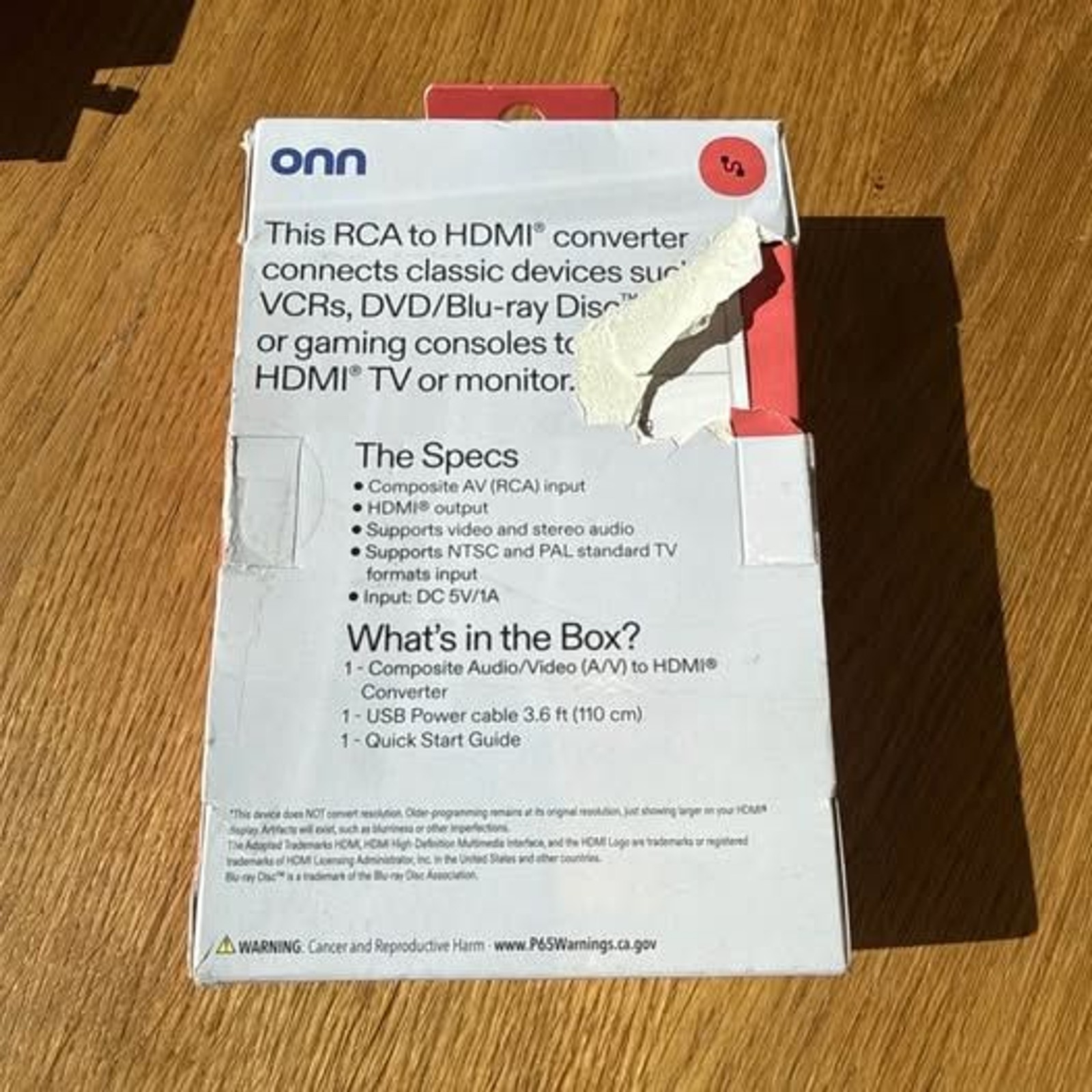 Onn. Composite AV To HDMI Adapter 1080P HD Quality (100008629) New OPEN BOX