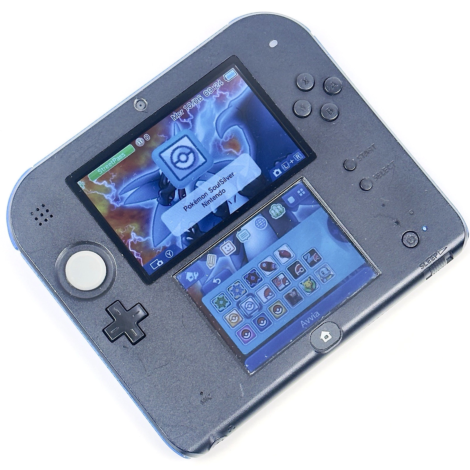 Nintendo 2DS Black-Blue with Charger + 32GB SD + Many Pokemon Games