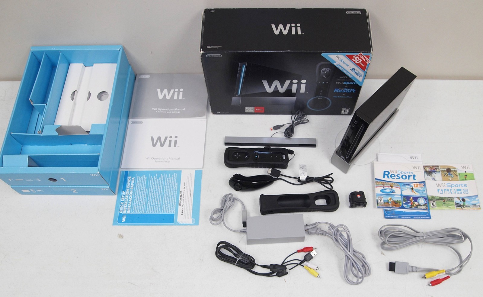 Sports Bundle BLACK Nintendo Wii CONSOLE/ SYSTEM #RVL-001(USA) COMPLETE with BOX
