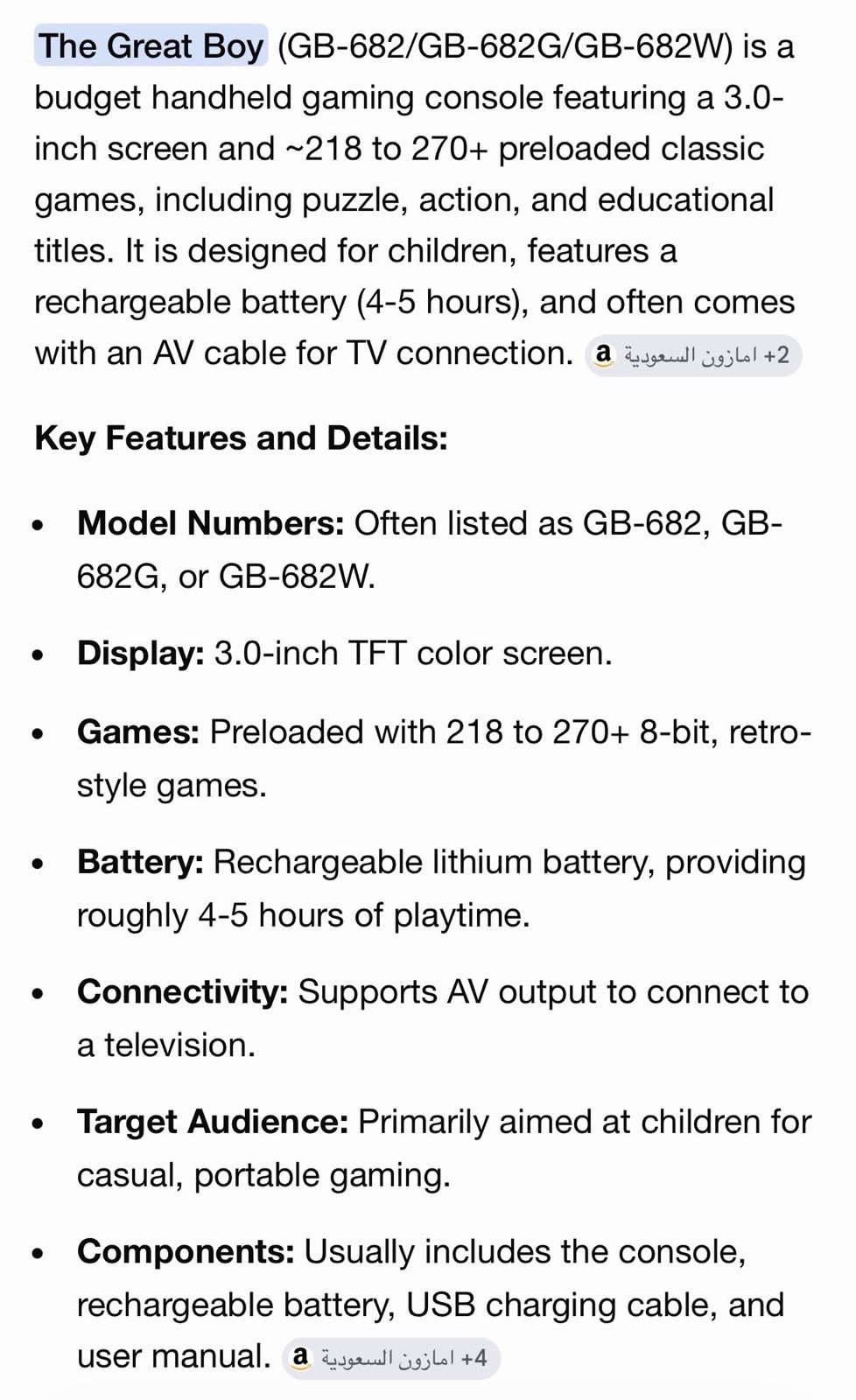 The Great Boy GB-682 Handheld Console, Preloaded Games, Blue/yellow