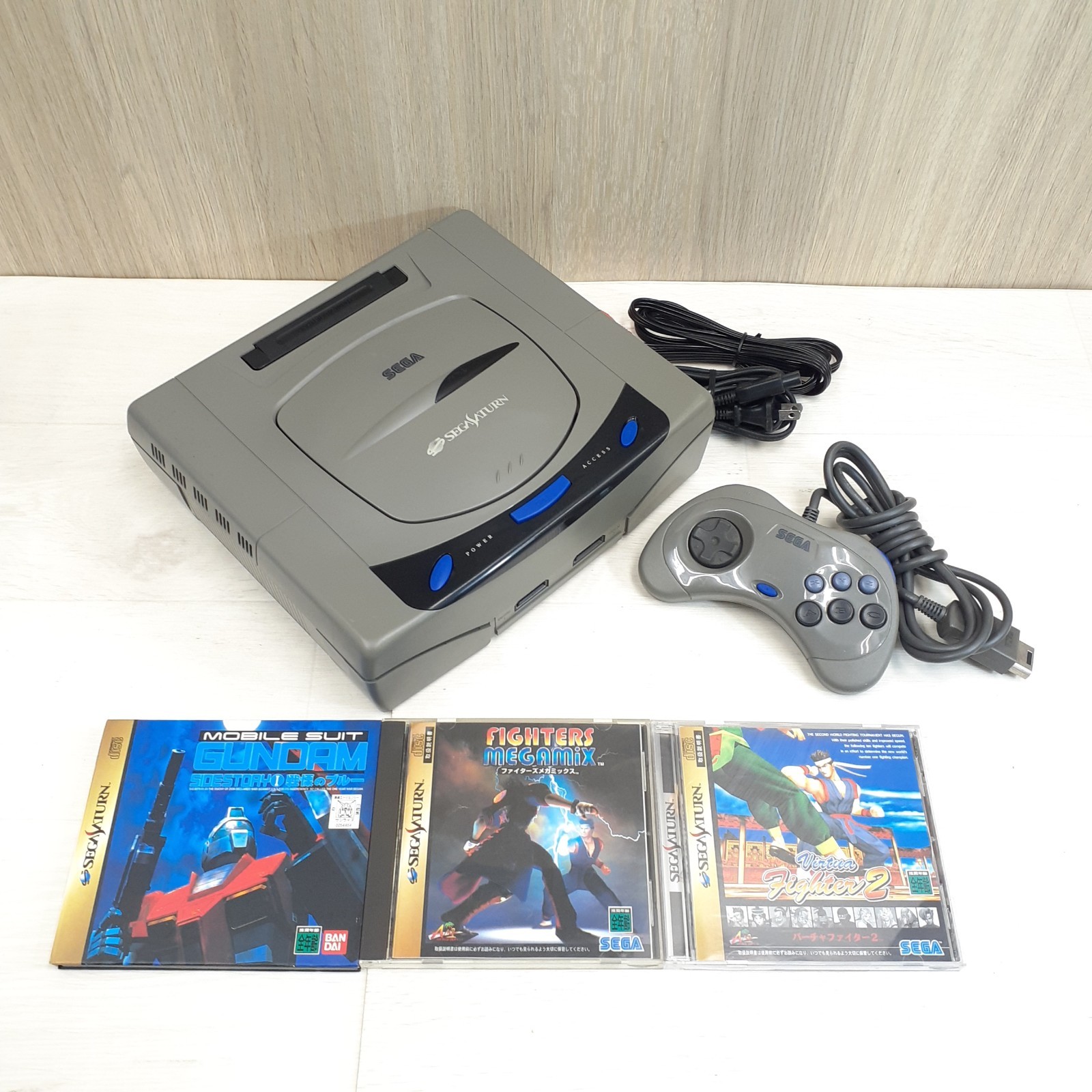Sega Saturn Console Japanese Gray System Bundle with 3 Games Virtua Fighter 2