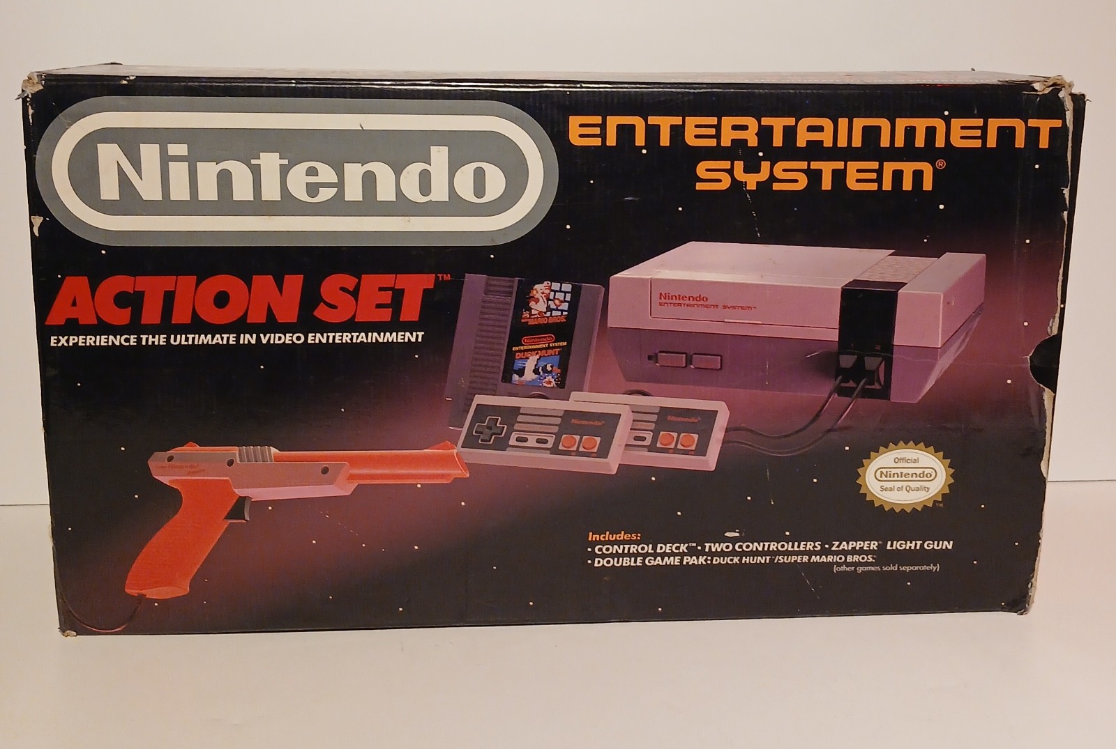 Nintendo NES Action Set w/ Console, 1 Controllers, Zapper, Cords, x2 Games