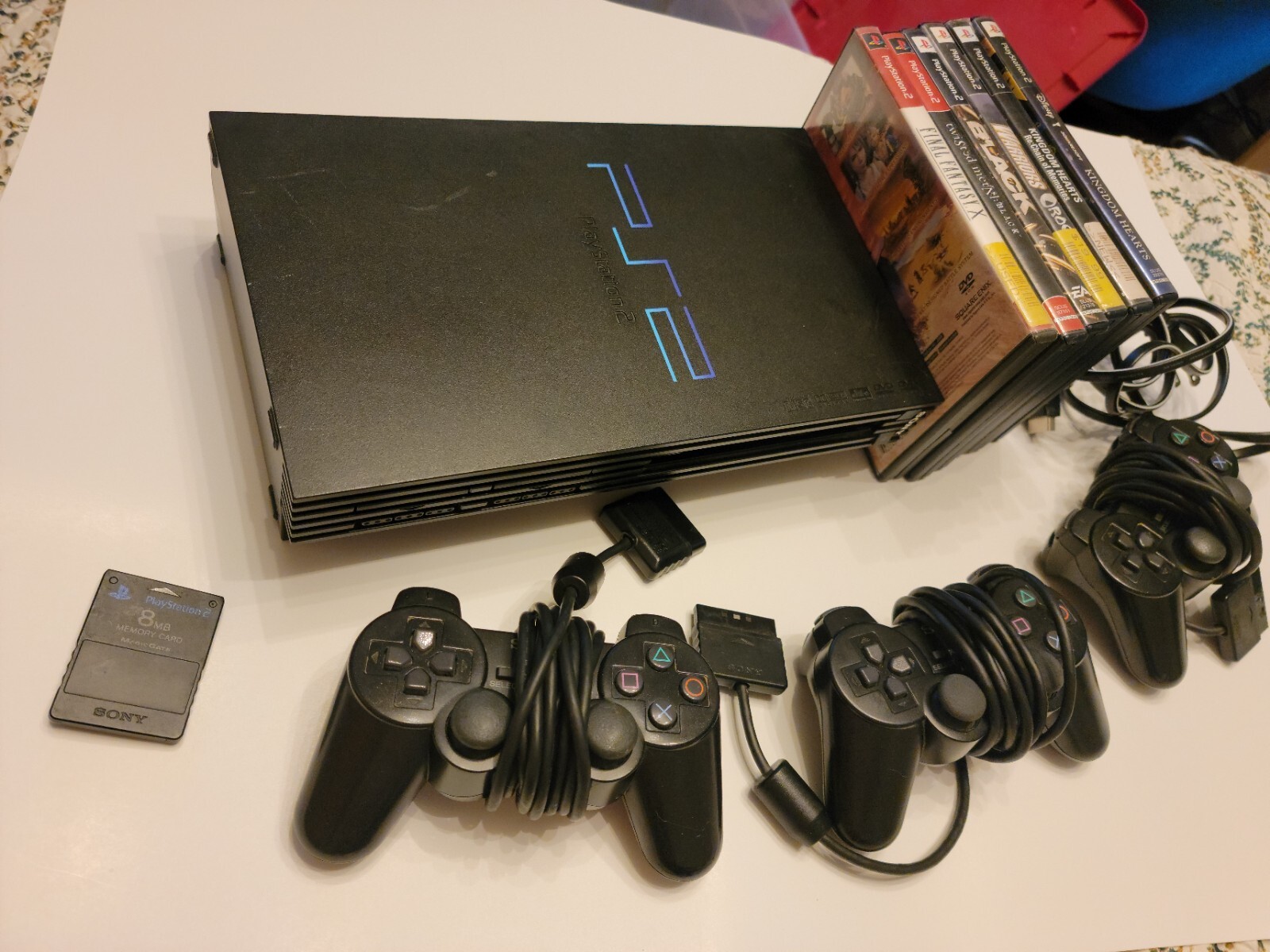 PlayStation 2 PS2 Fat Console Bundle-5 Games/3 Controllers/8mb Memory C- Tested