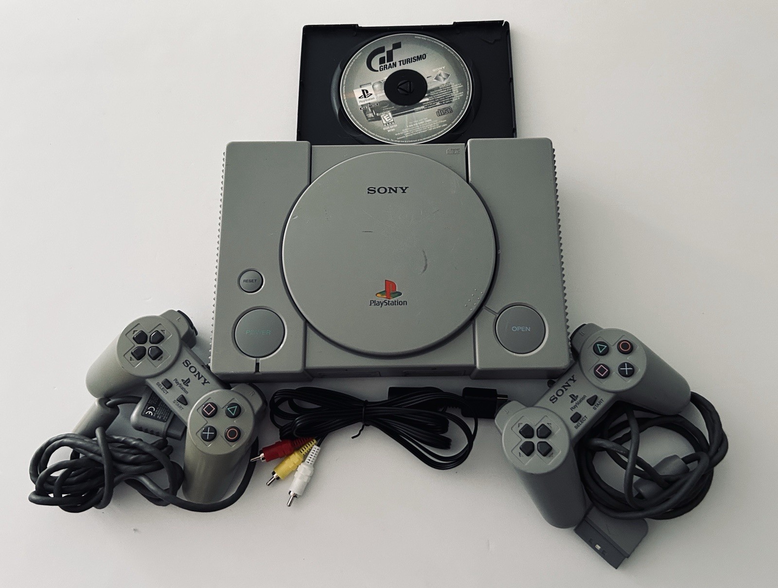 Sony PS1 SCPH-7501 Tested Working Bundle 2 Controllers AV Cord + Game