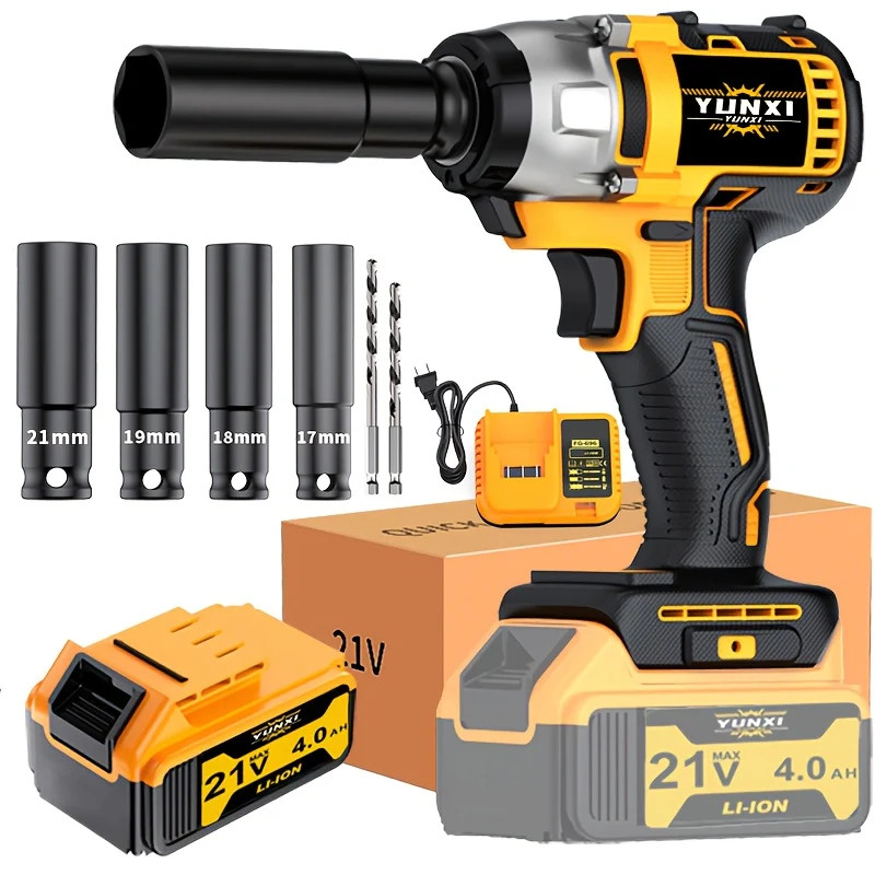Llave de impacto inalámbrica de 21 V, llave de impacto de alto par, kit de herra