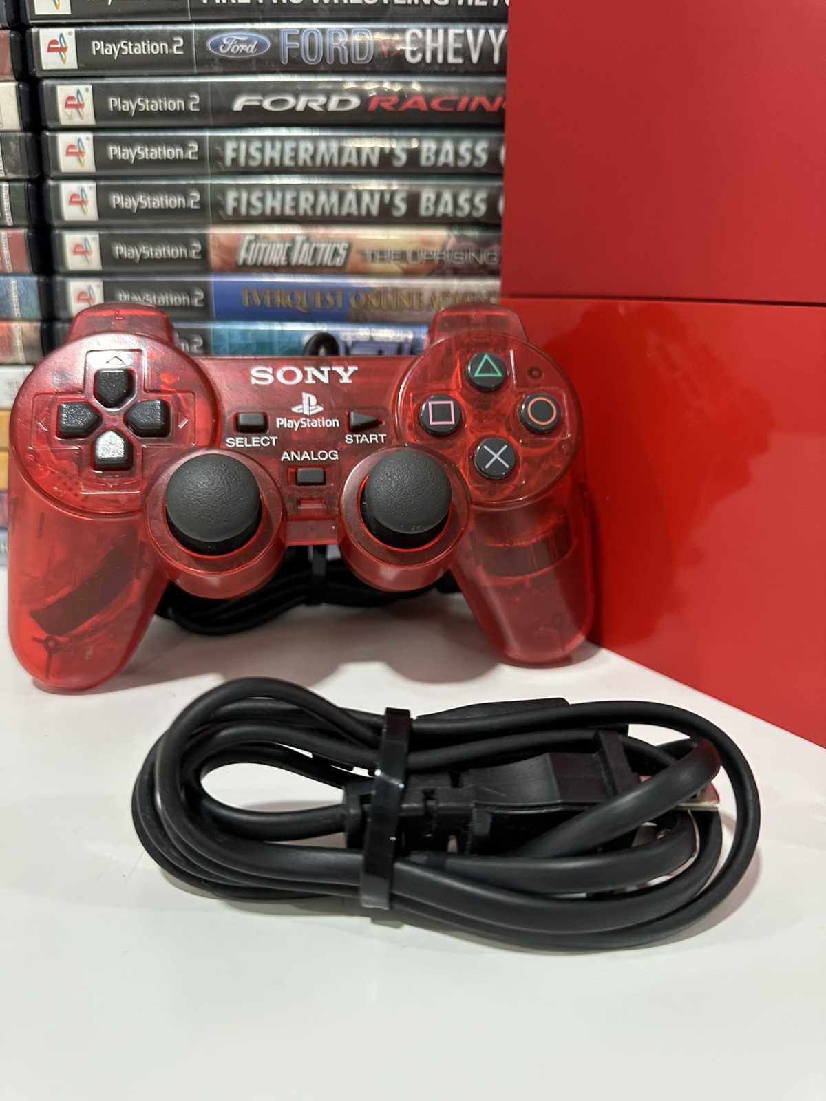 Sony PlayStation 2 Slim Cinnabar Red OEM Bundle– Tested, Ready to Play + 2 Games