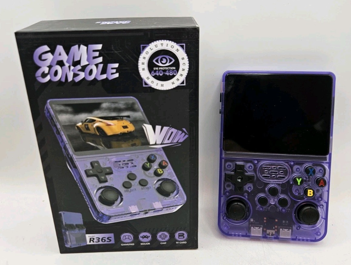 R36S Retro Handheld Console 64GB Purple WiFi Linux PSP N64 PS1 NDS GBA New