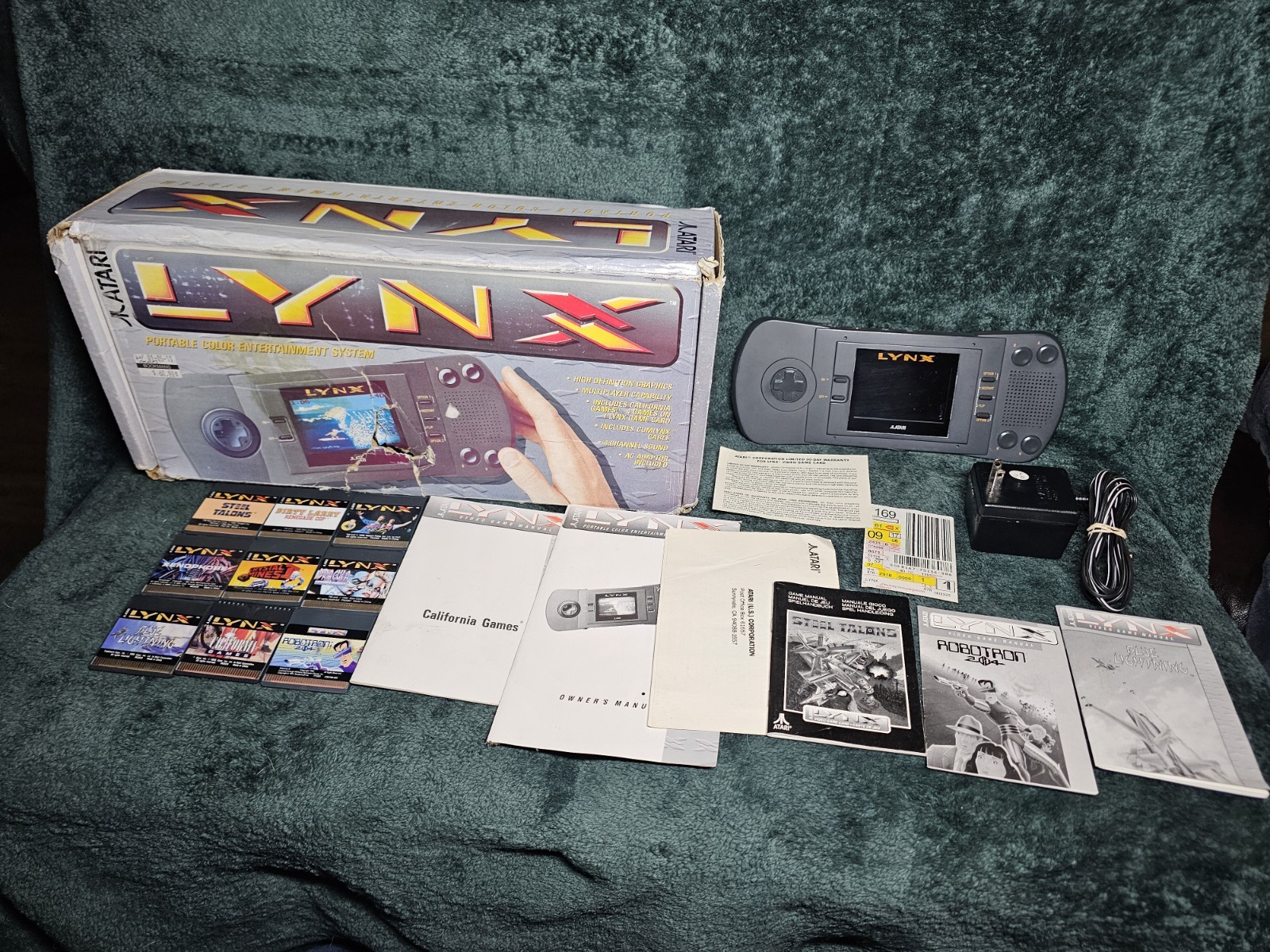 Atari Lynx System Original + 9 GAMES & MATCHING SERIAL NUMBERS BOX! WORKING