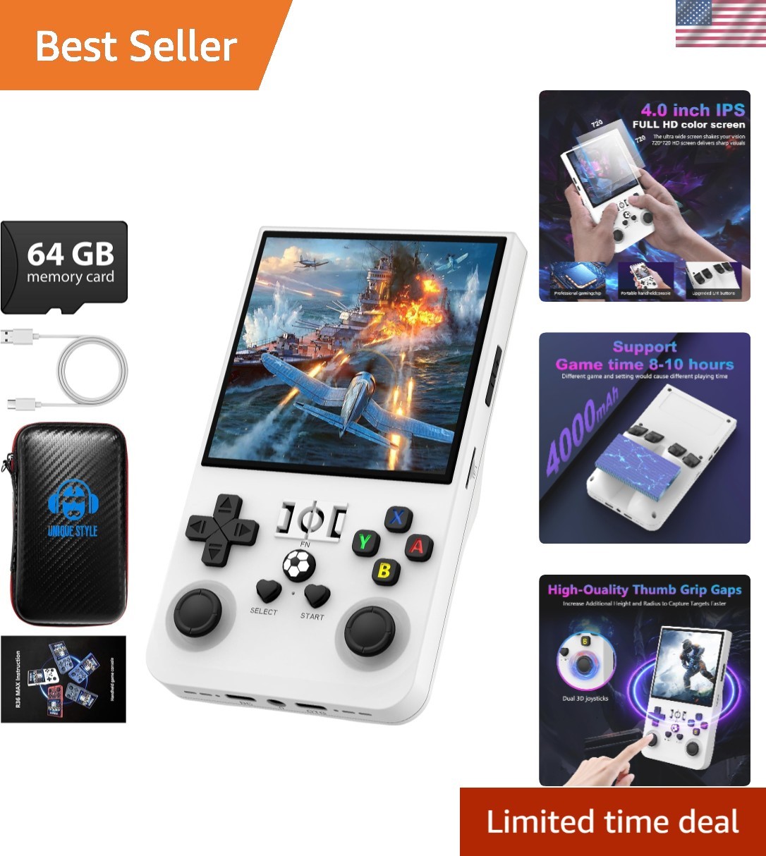 Handheld 64GB Retro Gaming Console with 18,000+ Classics and 4000mAh Battery