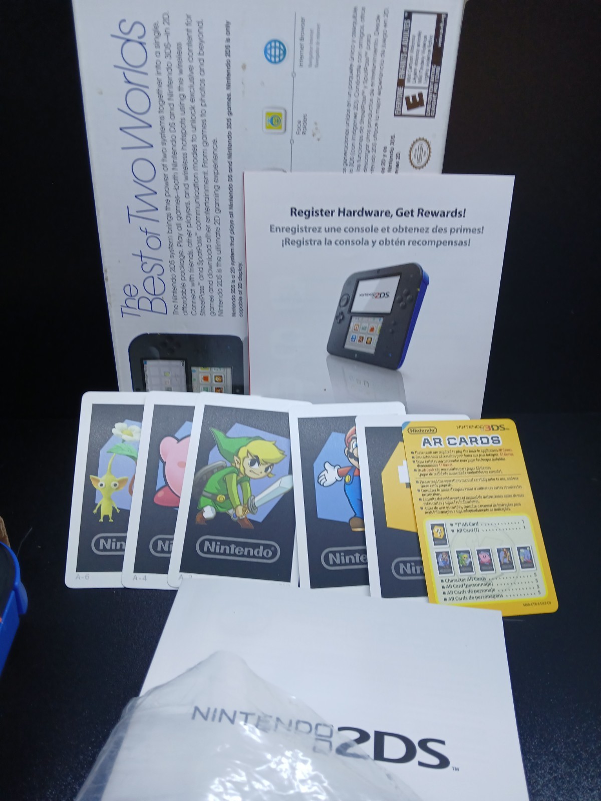Nintendo 2DS Electric Blue Console Open Box Complete Broken Cracked Screen