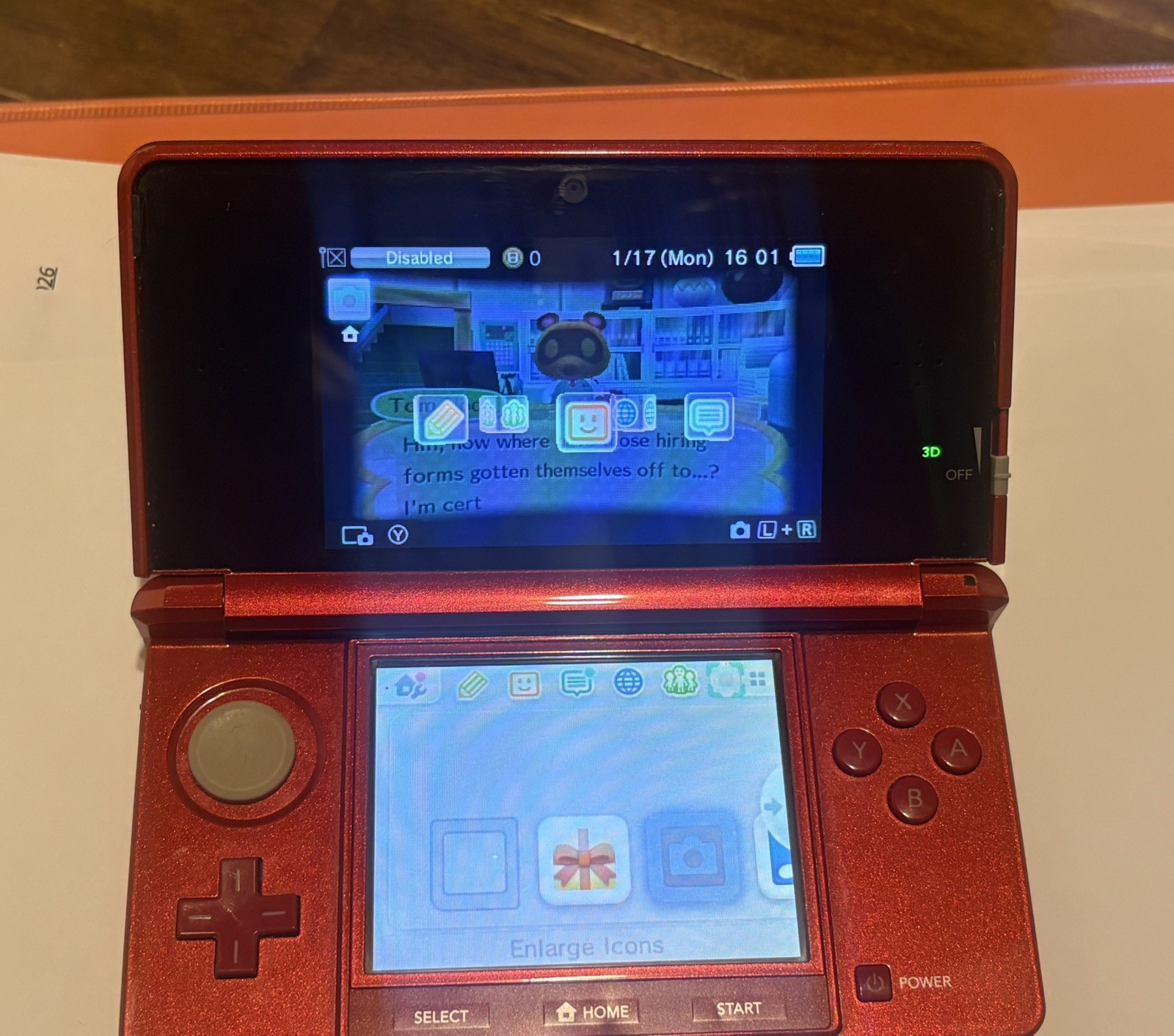 Nintendo 3DS Red Console (ONLY) W/ charger & 32GB SD CARD, No Stylus, Tested.