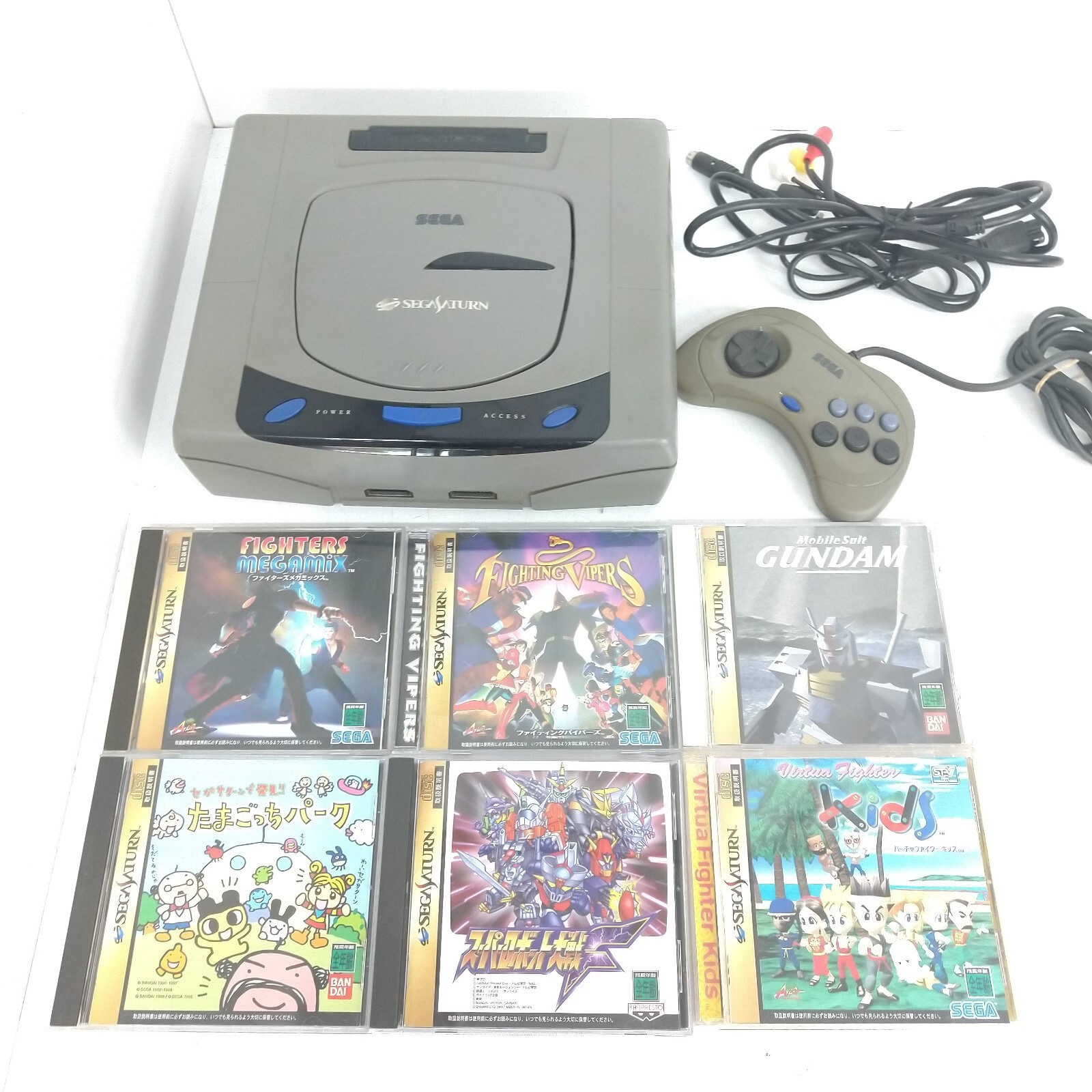 Sega Saturn Gray Console Japanese System Bundle with controller & 6 games 912