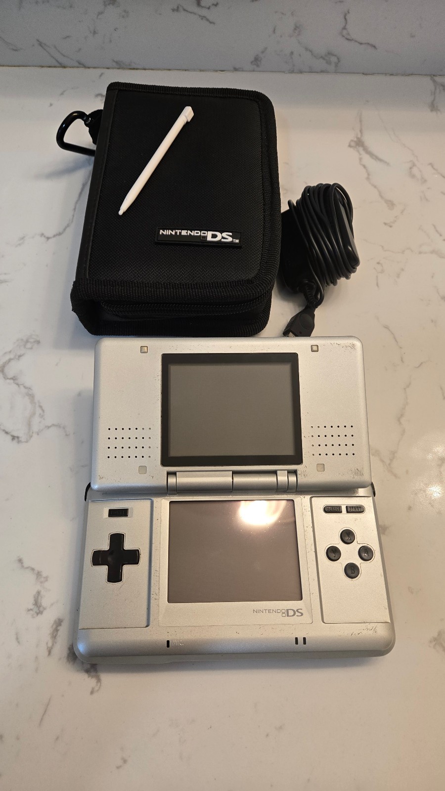 Nintendo DS NTR-001 Silver w/ Original Charger & Case Good Condition
