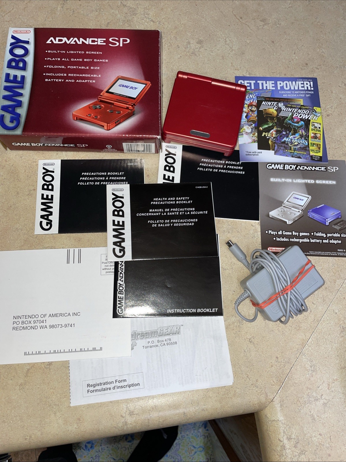 Nintendo Game boy Advanced SP Flame Red AGS-001 CIB w/ Box Charger Manuals CLEAN