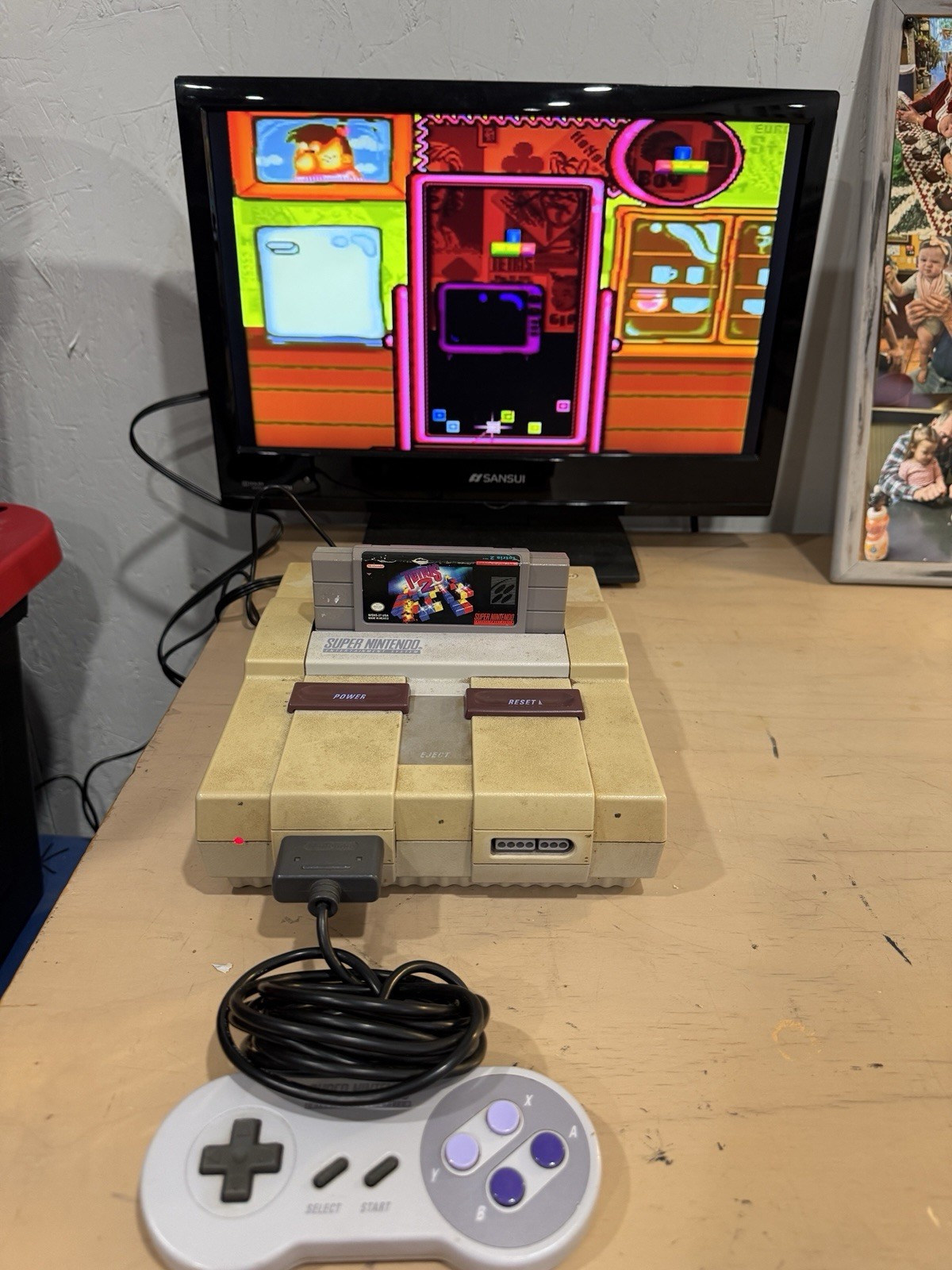 Super Nintendo SNES Console + 1 OEM Controller And Tetris 2 Authentic Tested