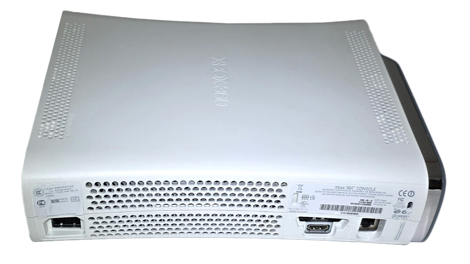Xbox 360 White, 250GB w Kinect, Power Adapter & HD Component, RCA, VGA Cables