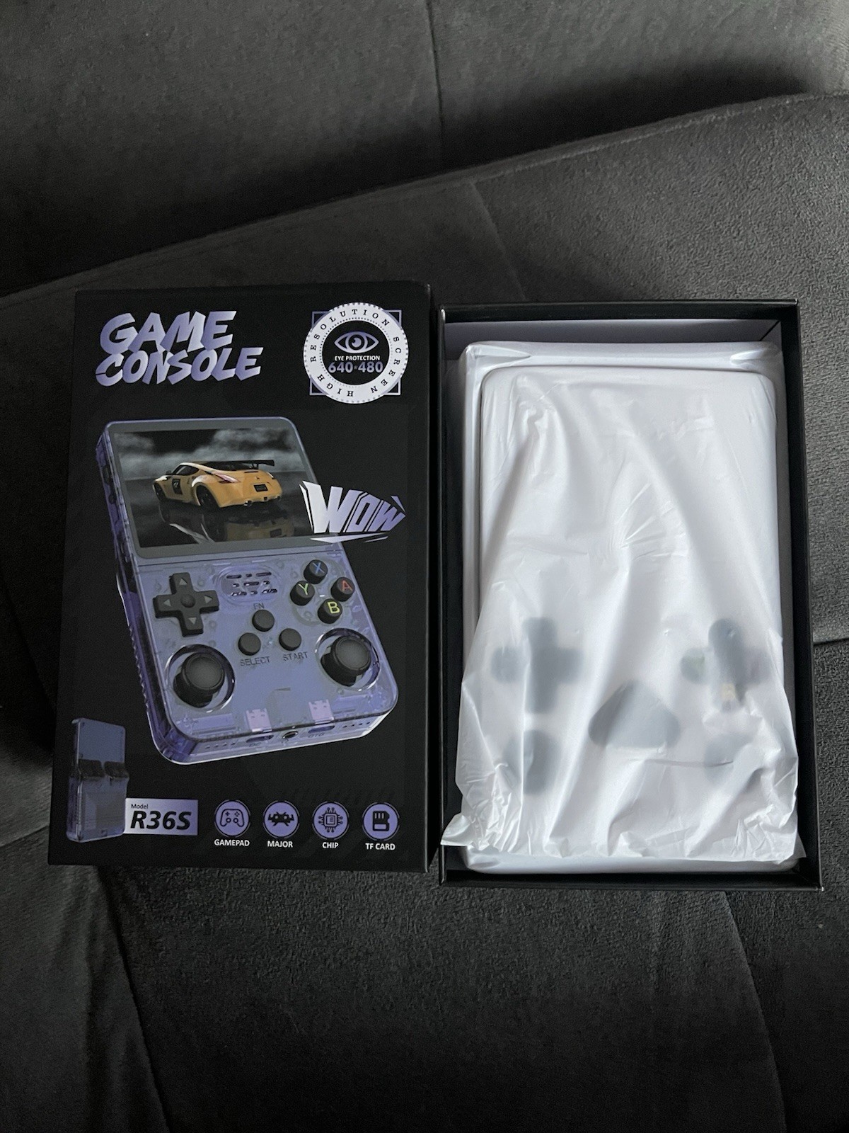 R36S Handheld Game Console IPS 3.5″ Screen 640×480 Gamepad Black Transparent