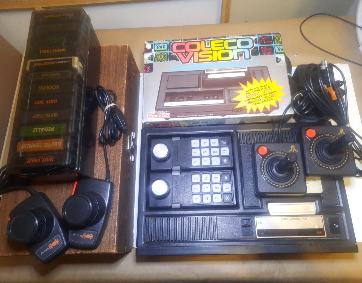 Colecovision w/ Expansion Module 1 & Coleco & Atari Games 6 Controllers
