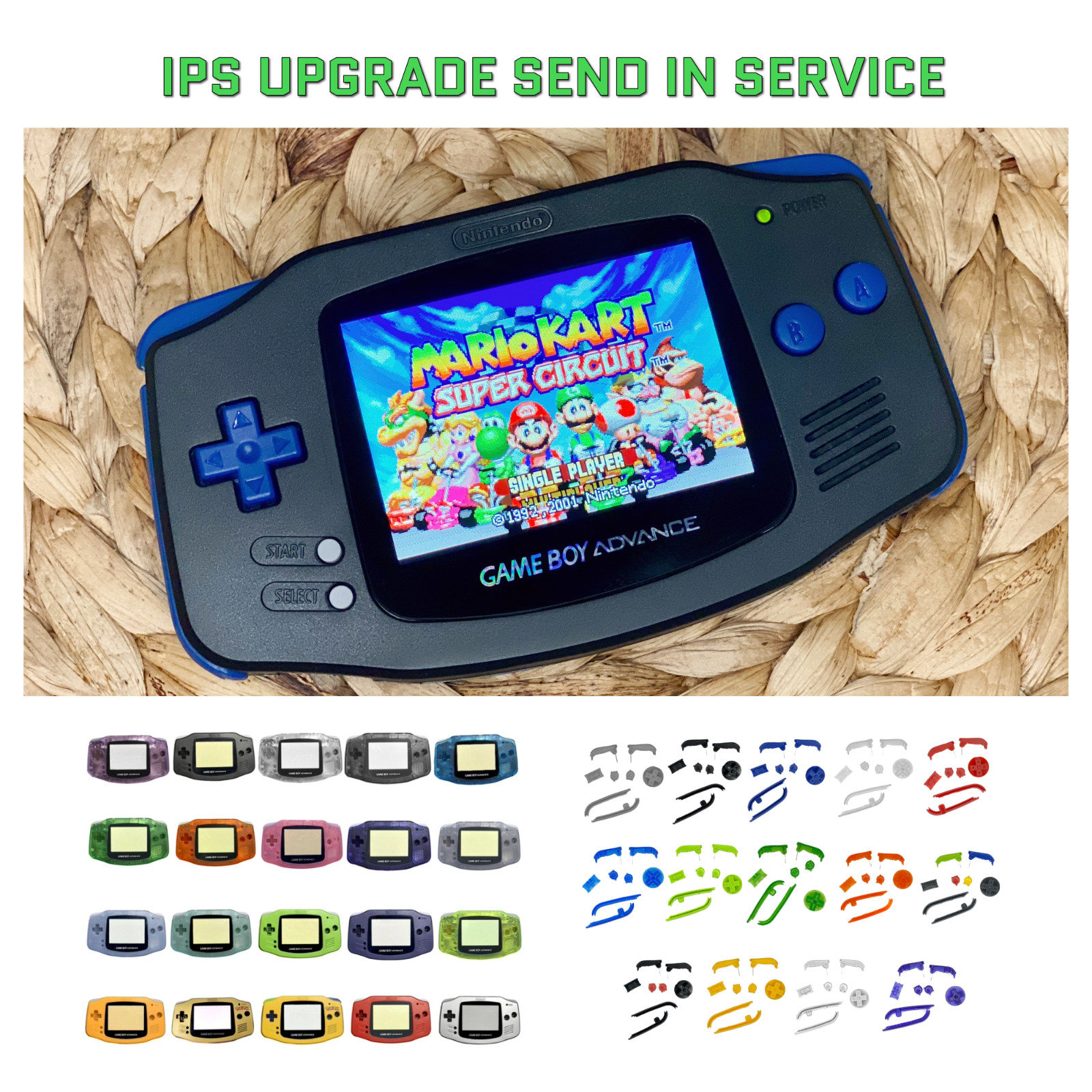 Game Boy Advance GBA Backlit IPS LCD UPGRADE – Send in Service – Pick A Color!