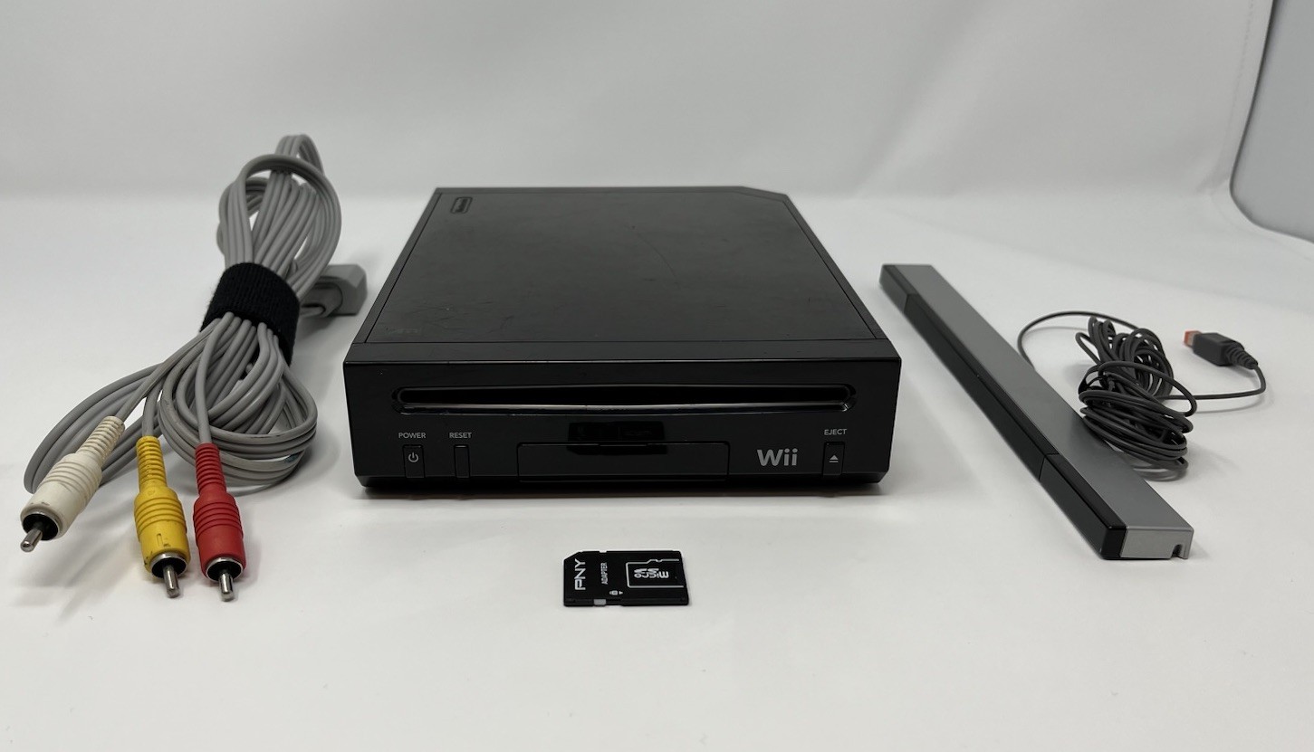 Nintendo Wii Black Console RVL-101 With Power Cable AV Cable and Sensor , Tested