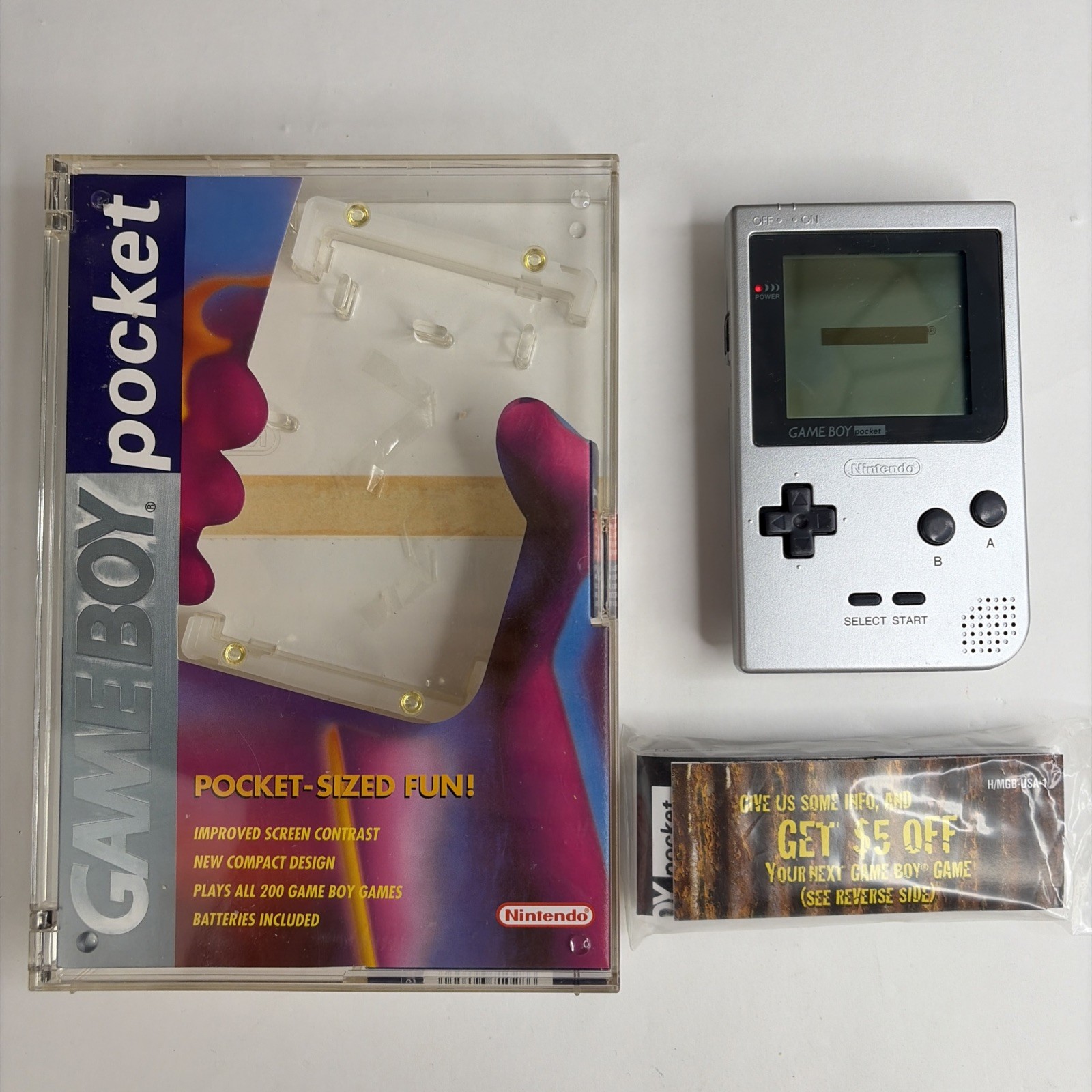 Nintendo Game Boy Pocket Silver Handheld MGB-001 Complete Box CIB Tested