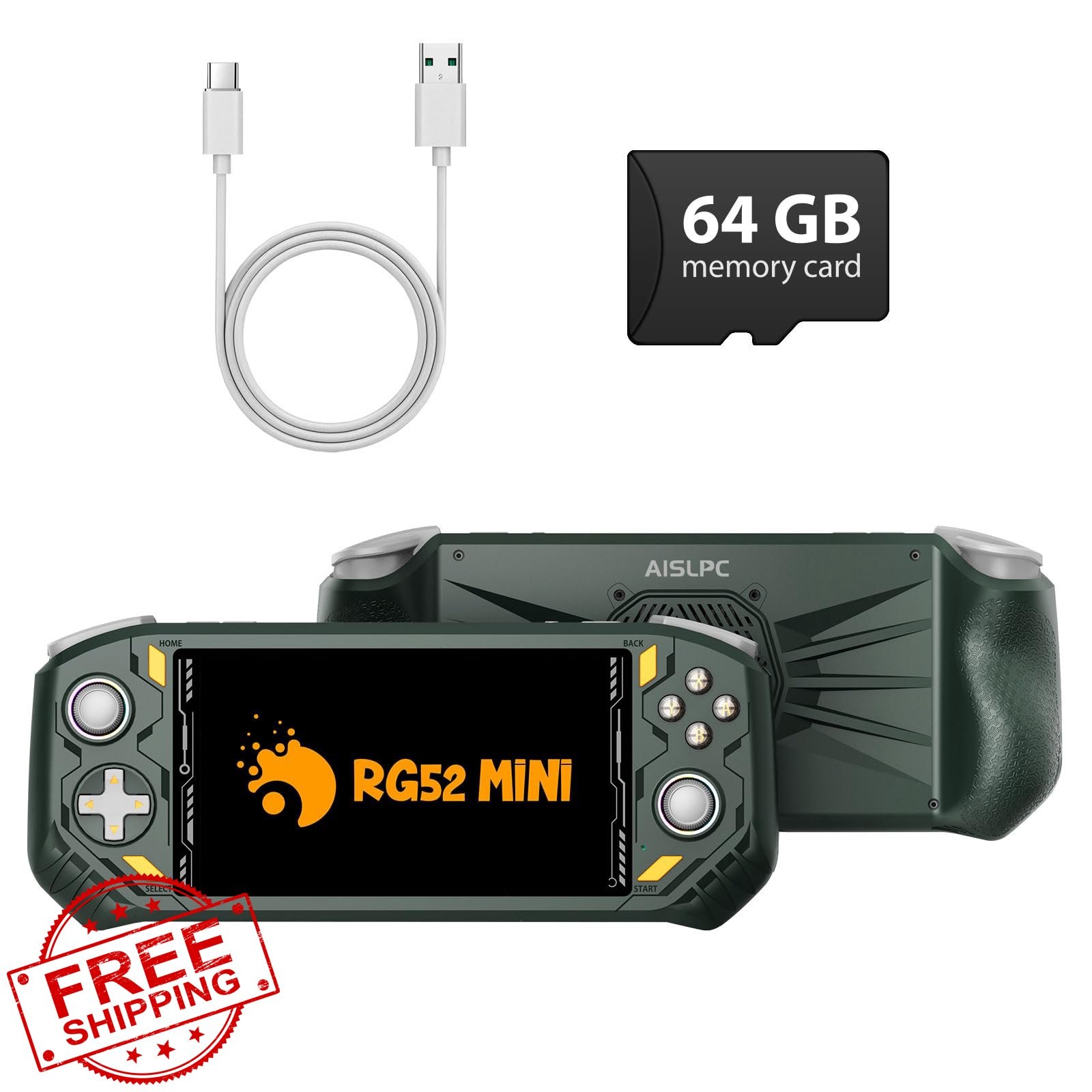 RG52MINI Retro Handheld Game Console 64GB IPS 5.5″ 22000+ Games Green