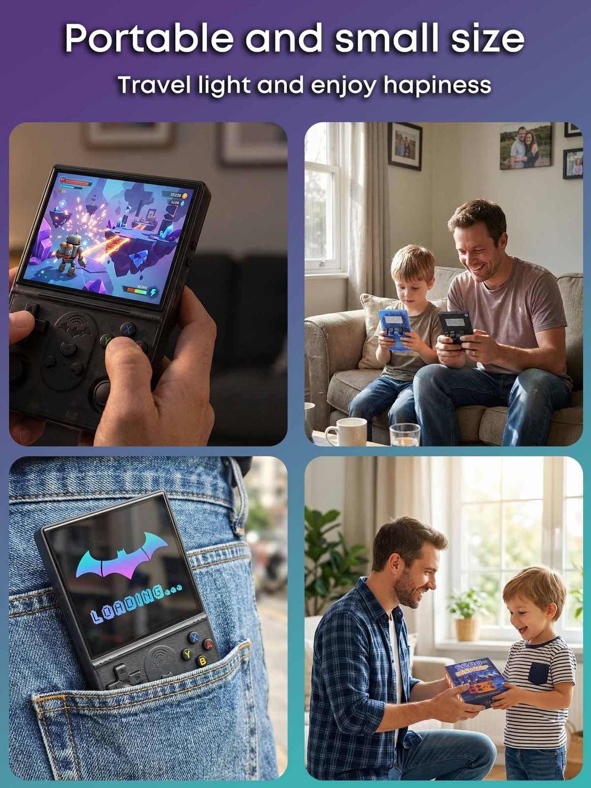 Retro Handheld Game Console, 4.0 Inch 720×720 IPS Screen 64GB Built-in 18,000…