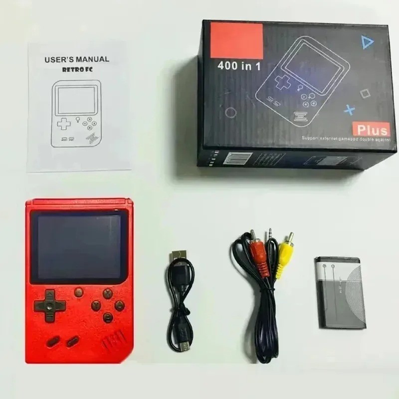 Retro Handheld Game Console 400 Games Built-in Rechargeable Kids TV Connect Red