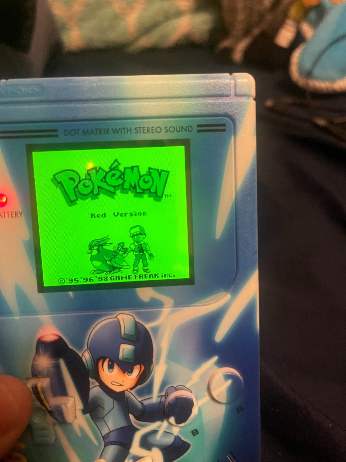 Custom Mega Man Print Nintendo Gameboy with charging cable and 6 games included