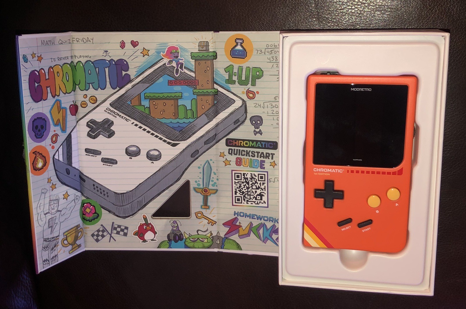 1st Edition ModRetro Chromatic Game Console ORANGE Version w Tetris & Box!