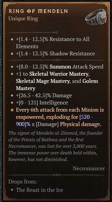 DIABLO 4🔥NEW SEASON🔥‍‍‍‍‍‍Unique Items‍ ‍Ring of Mendeln