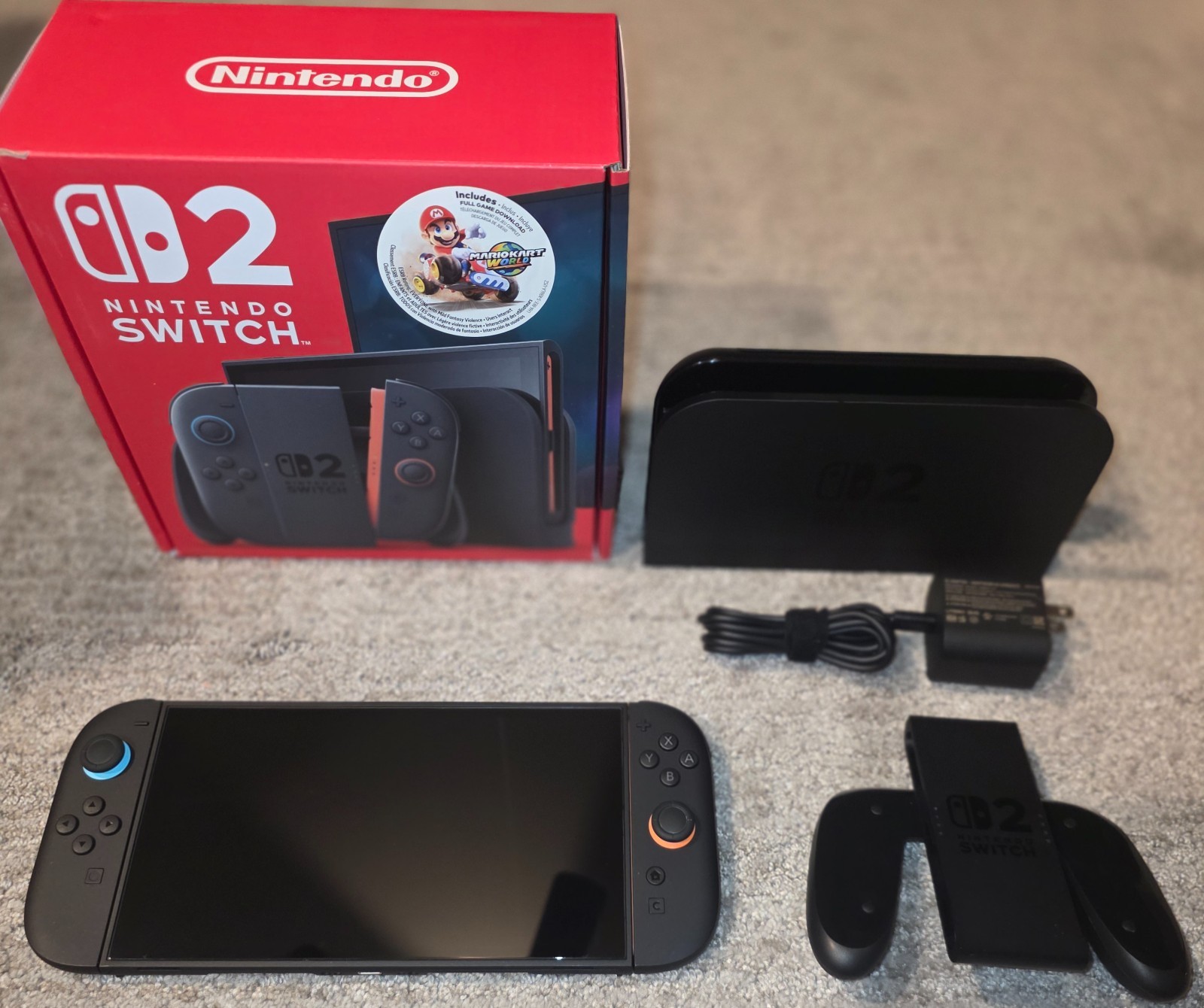 Nintendo Switch 2 with Original Box, dock, charging cable, controller grip