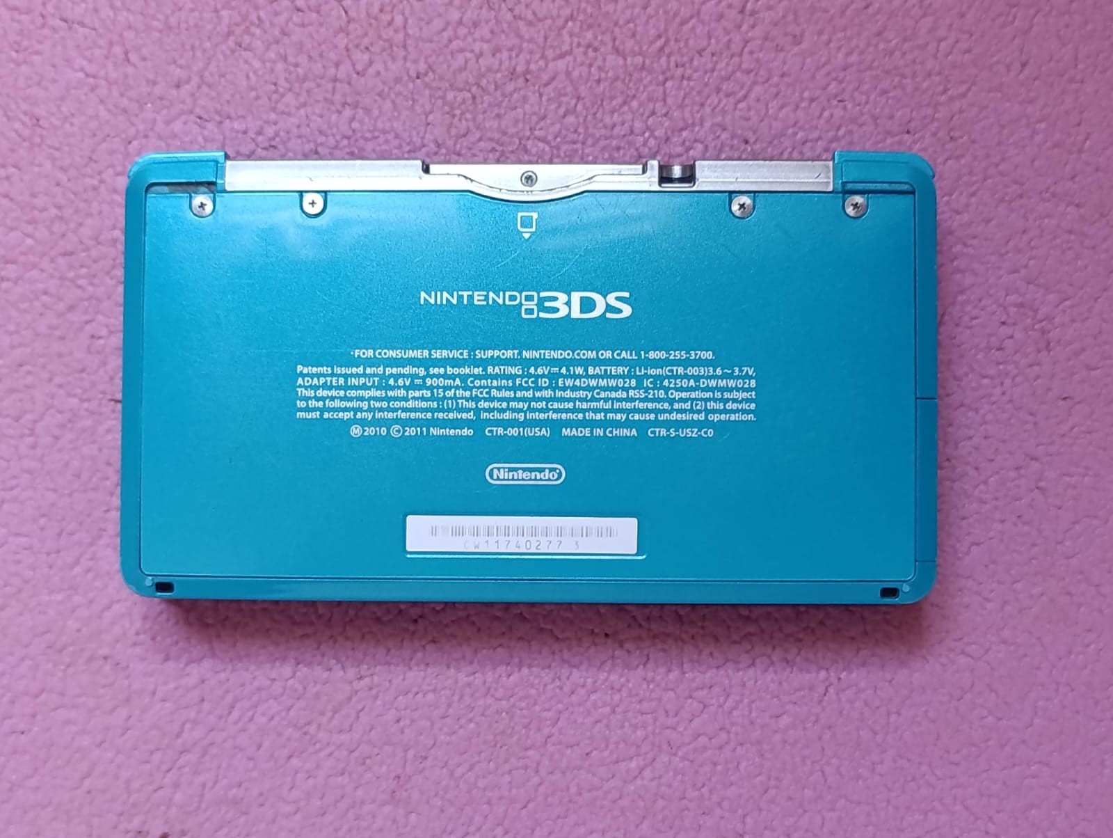 Nintendo 3DS Aqua Blue US Version Working Region Free + 4GB Memory Card+Case