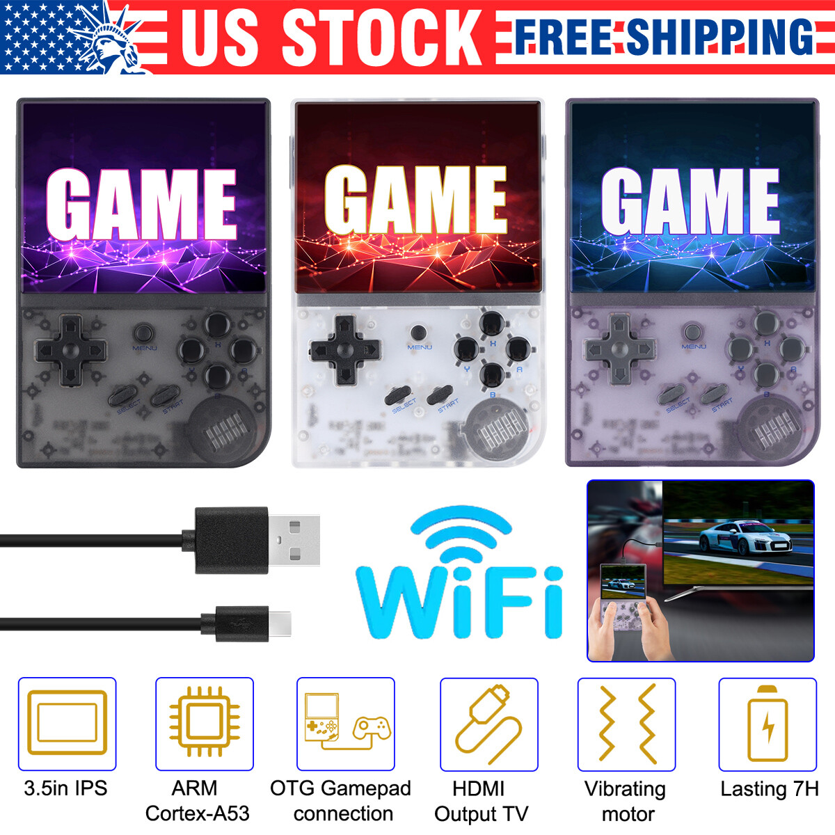 Updated 3.5’Video Game Handheld Game Console Linux System H700 Quad-core ARM US