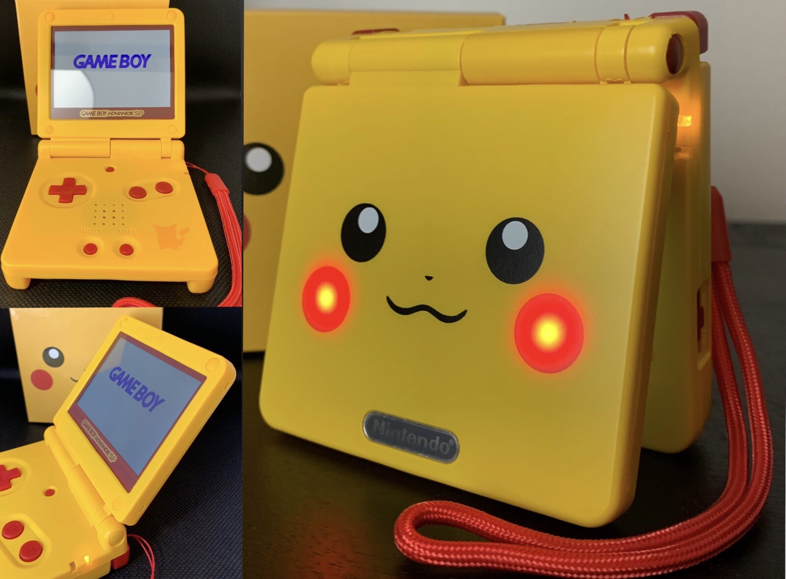 Pikachu GBA SP Gameboy Advance SP IPS V2 Bundle – Charger,Game,Yellow LED&Cheeks