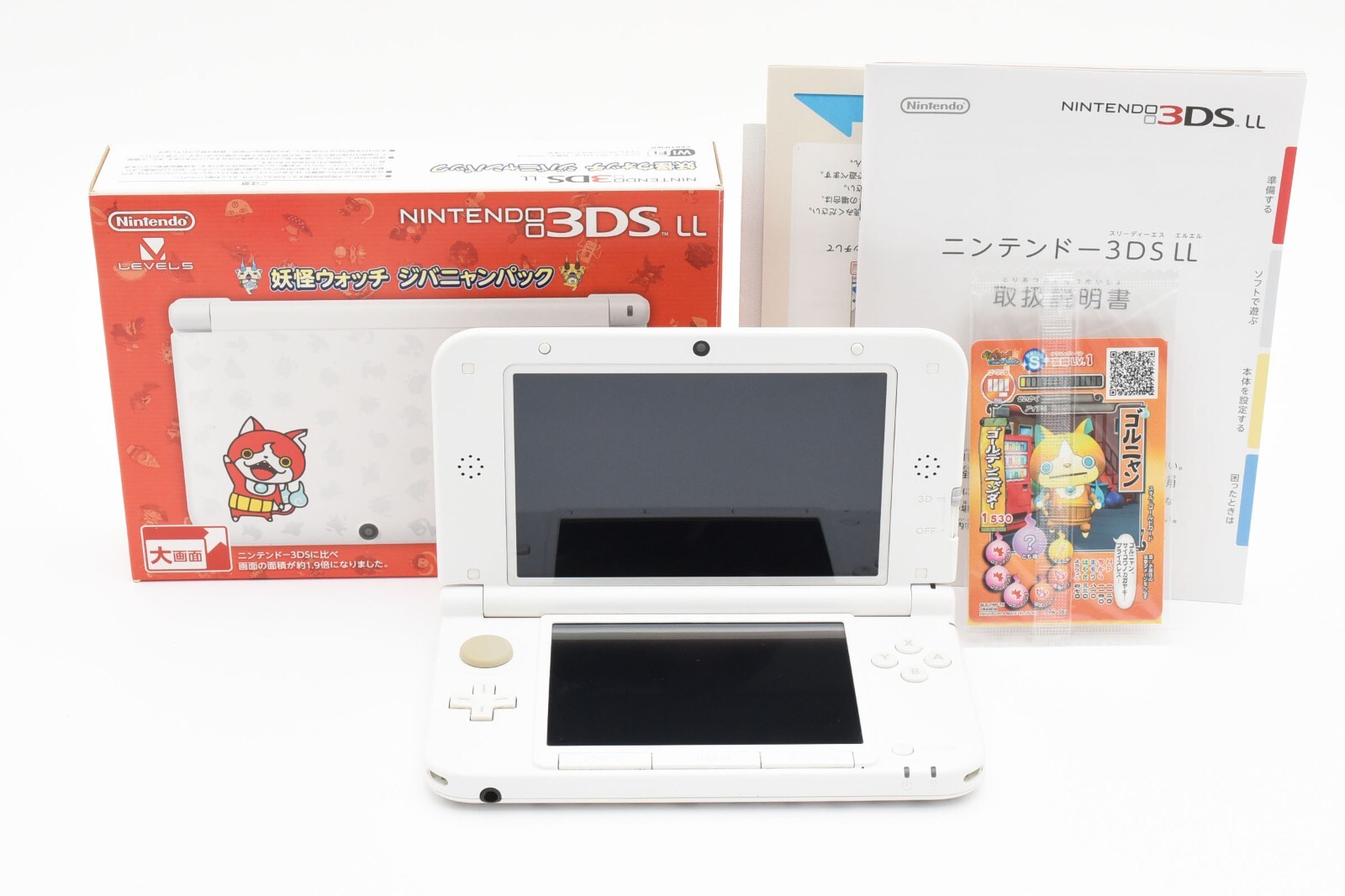 Nintendo 3DS XL LL Console Yo-kai Watch White w/Box Adapter Tested Japan Anime