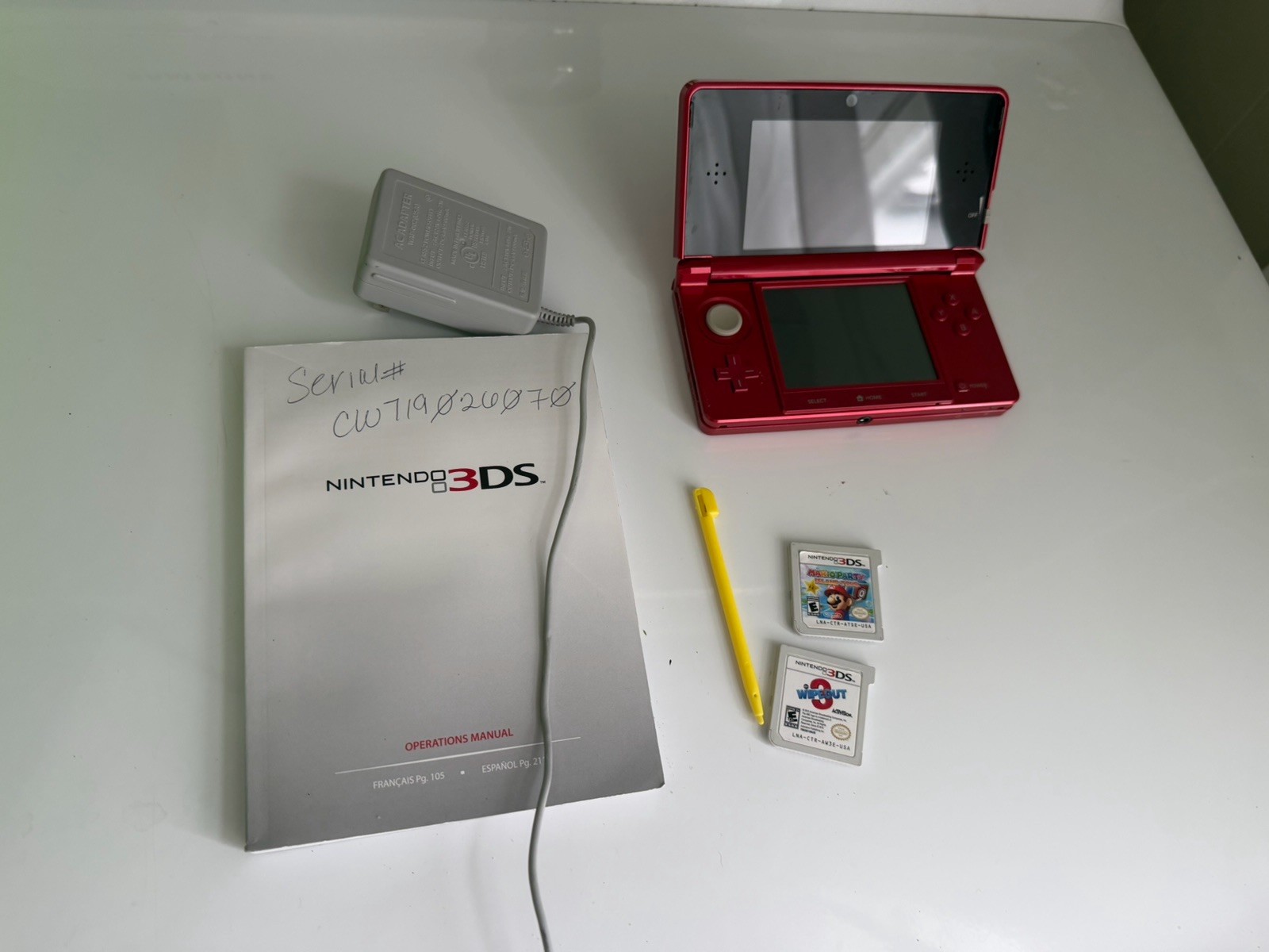 Nintendo 3DS CTR-001 Handheld Gaming Console Flame Red Charger Stylus SD Tested!